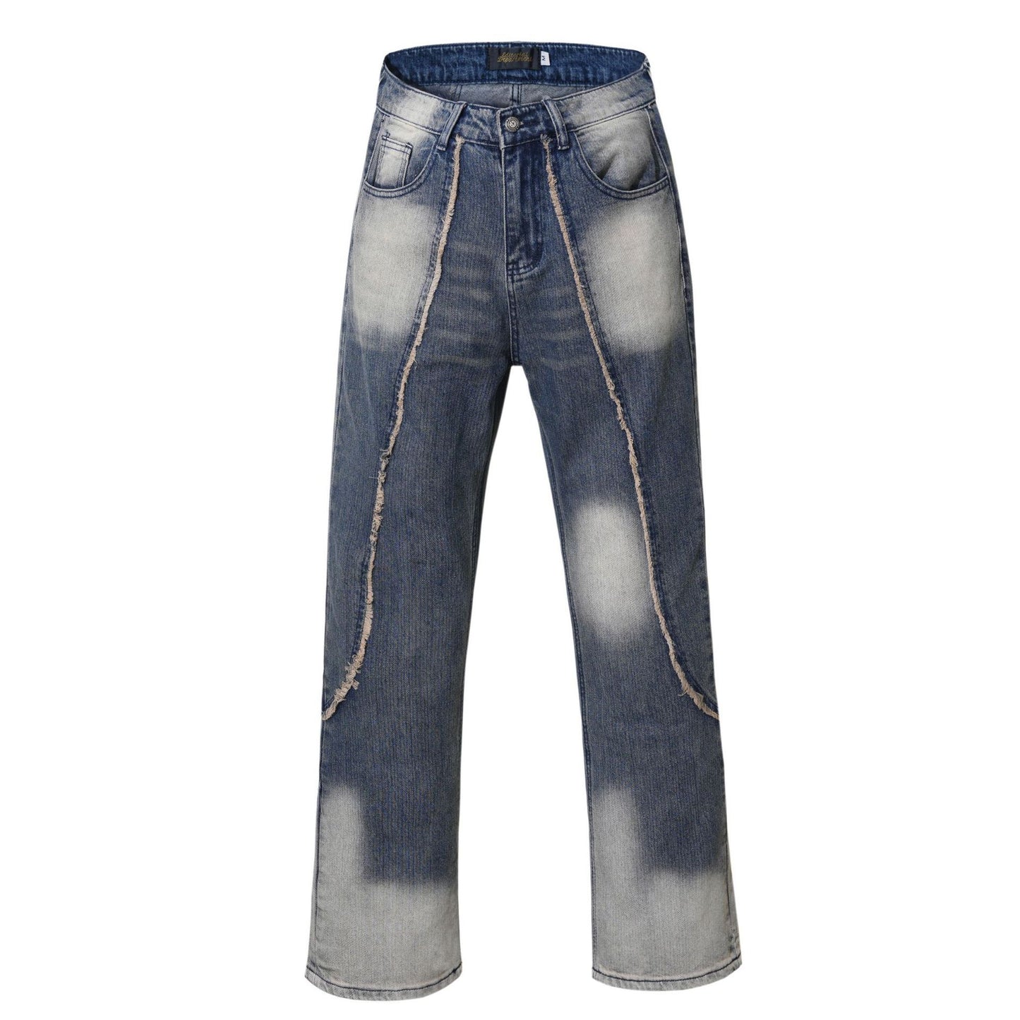 New Real Shot American Street Fashion Washed Denim Trousers