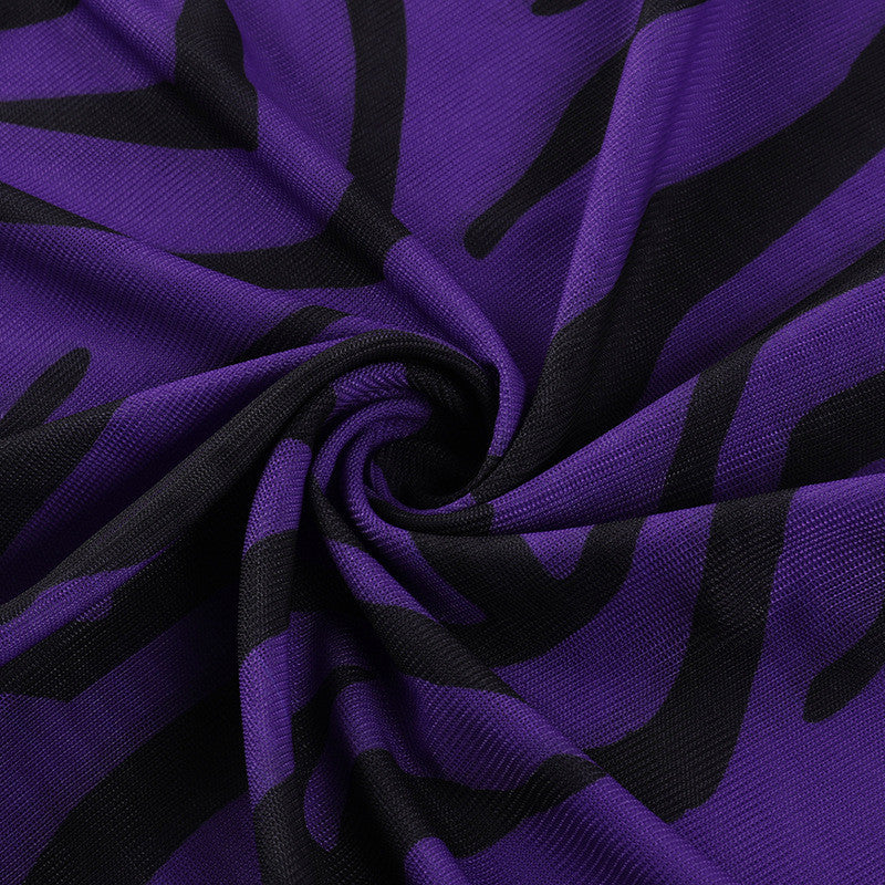 Sexy Mesh See-through Dress Printed Long-sleeved Midi Dress