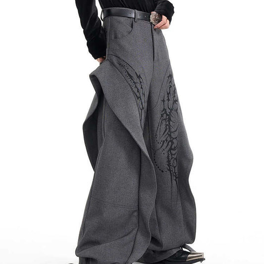 Hand-painted Pattern Draping Trousers Adjustable Suit Pants