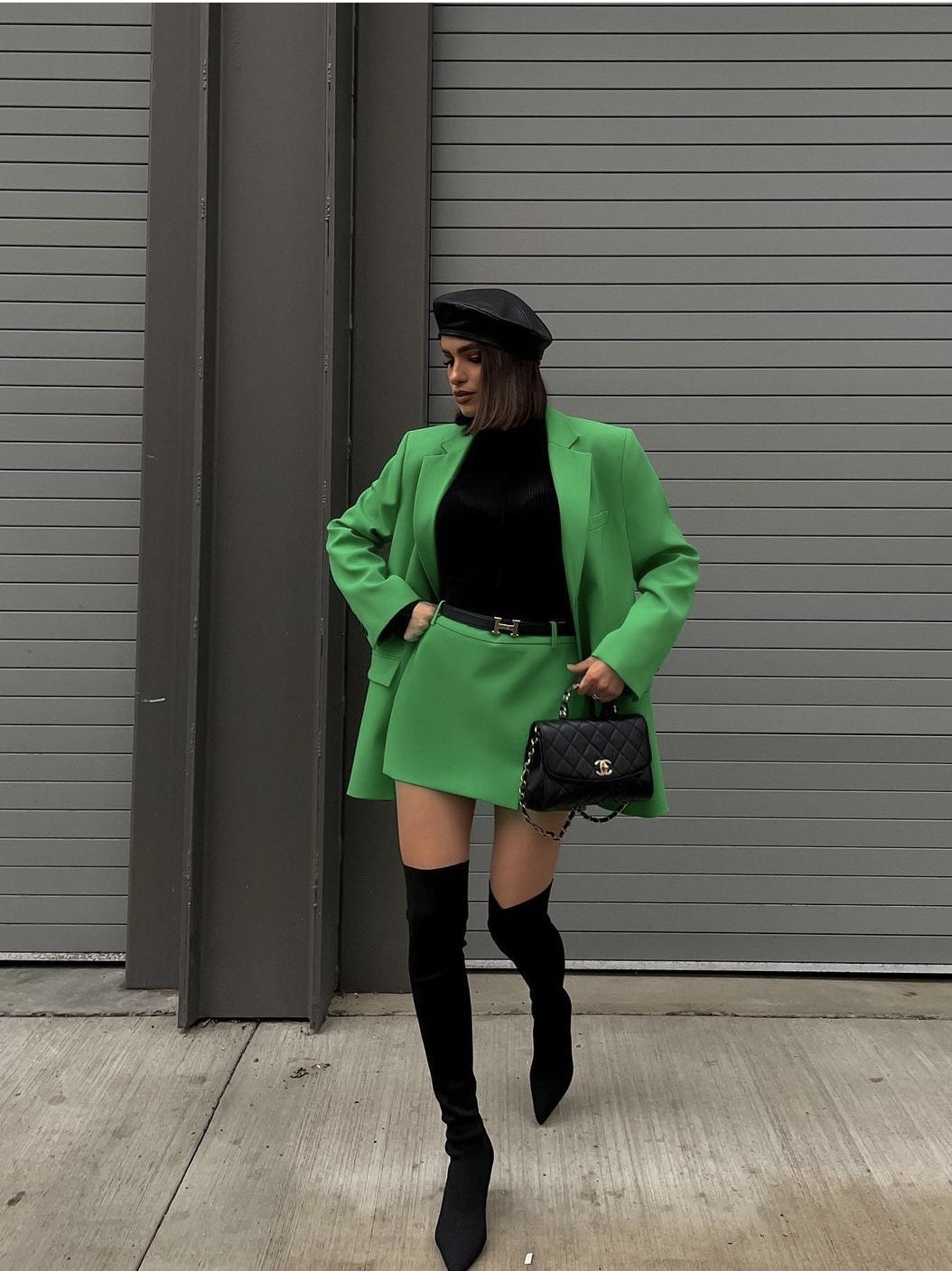 Suit Suit Fried Street Western Style Green High-quality Short Skirt