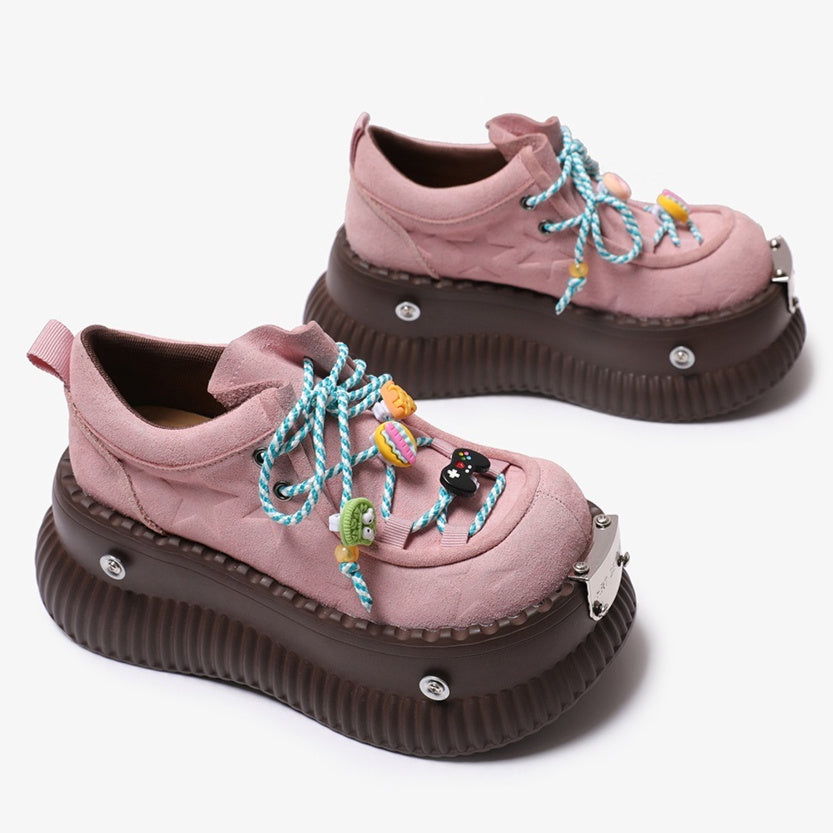 Dopamine Summer Platform Leather Shoes Lace-up Shoes