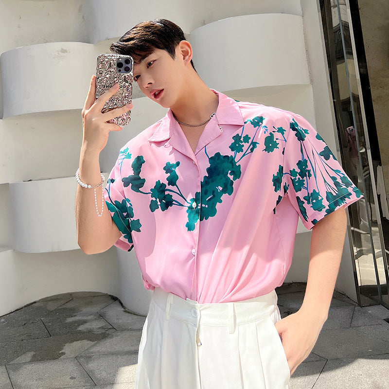 Floral Cuban Collar Loose Short Sleeve Shirt