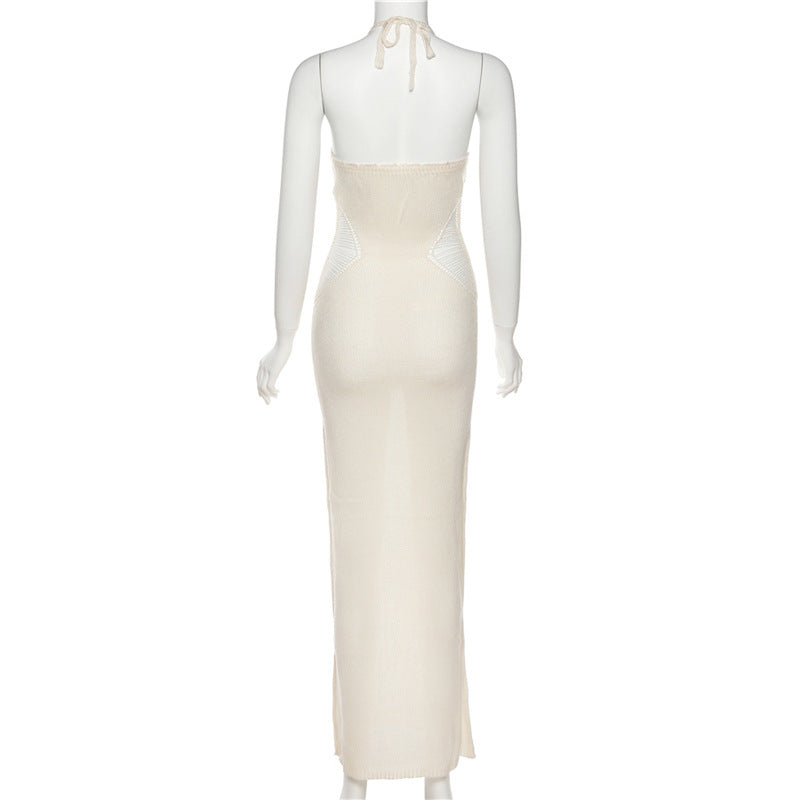 Women's Halter Neck Solid Color Back Breathable Slim Fit Dress