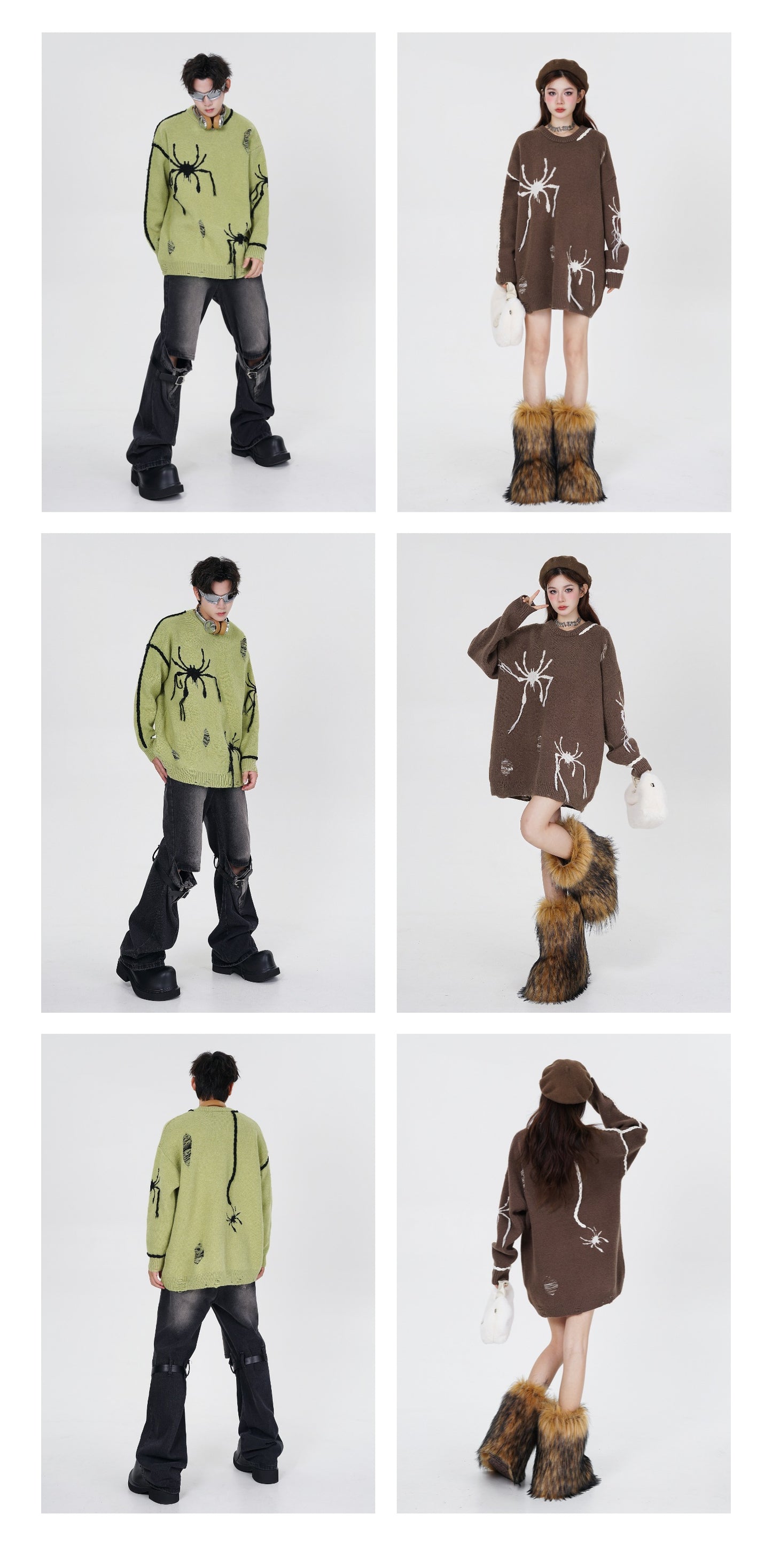 High Street Spider Jacquard Burr Contrast Color Rope Knitted Sweater