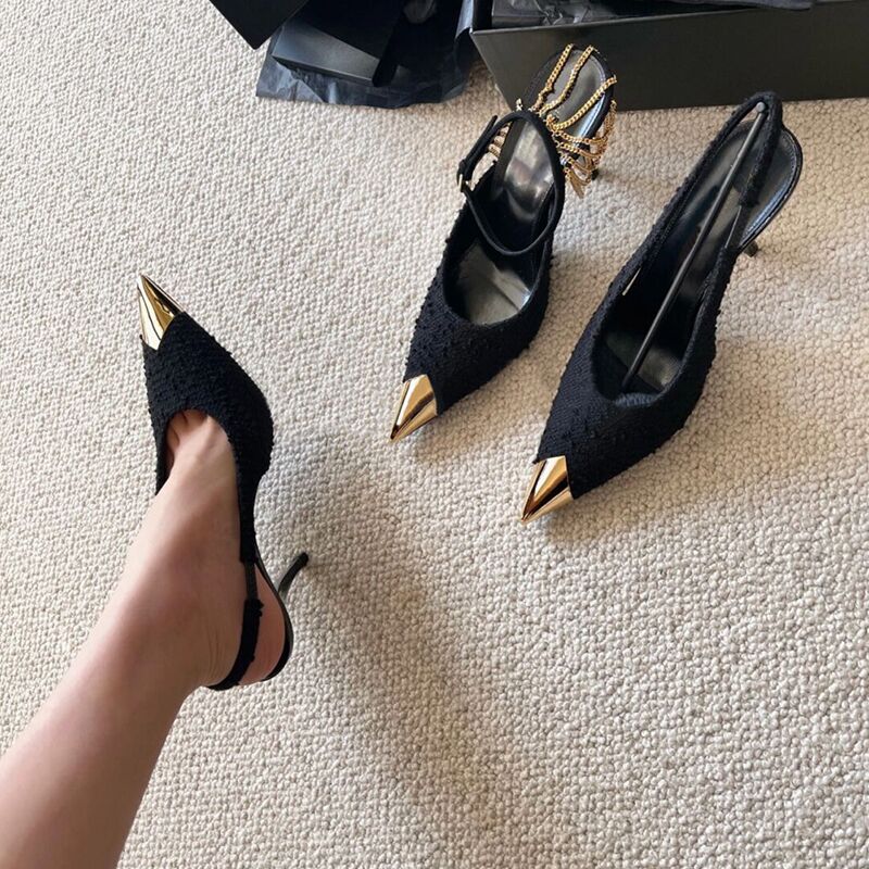 High Heels Feminine Metal Pointed Toe Buckle Strap
