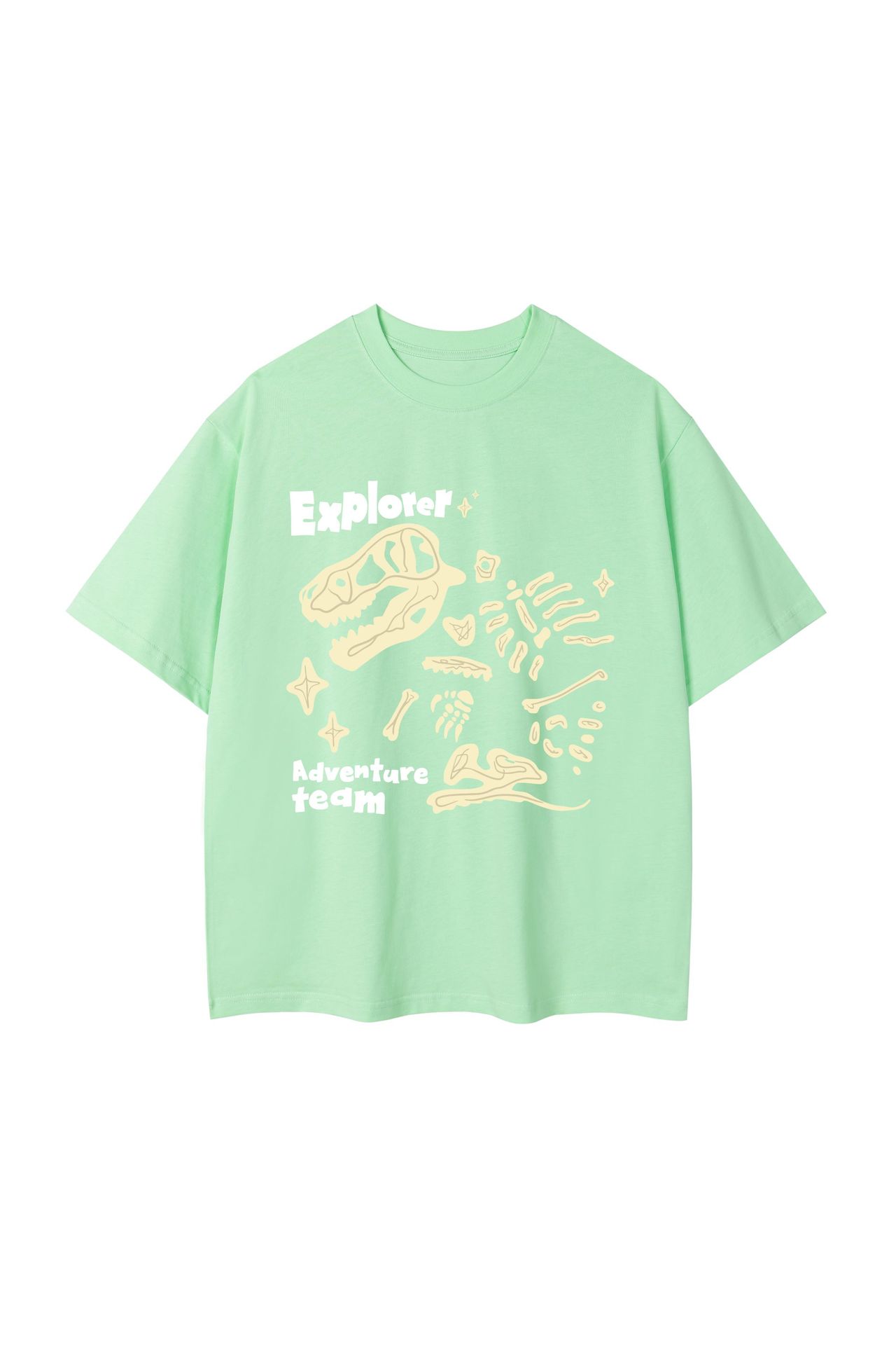 Loose Round Neck Dinosaur Loose Printed Double Yarn Cotton Short Sleeve