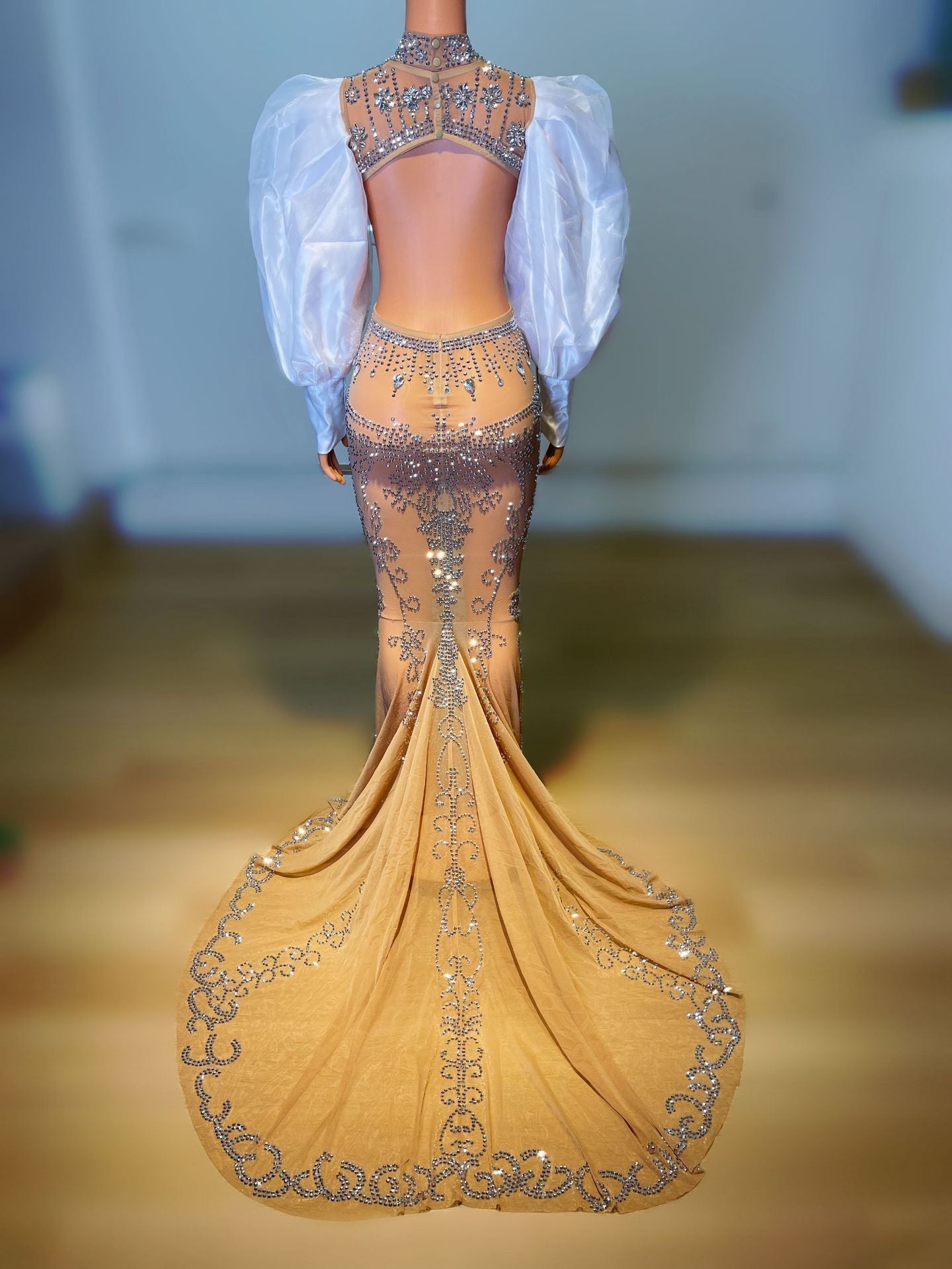 Sparkling Rhinestone Mopping Dress Backless