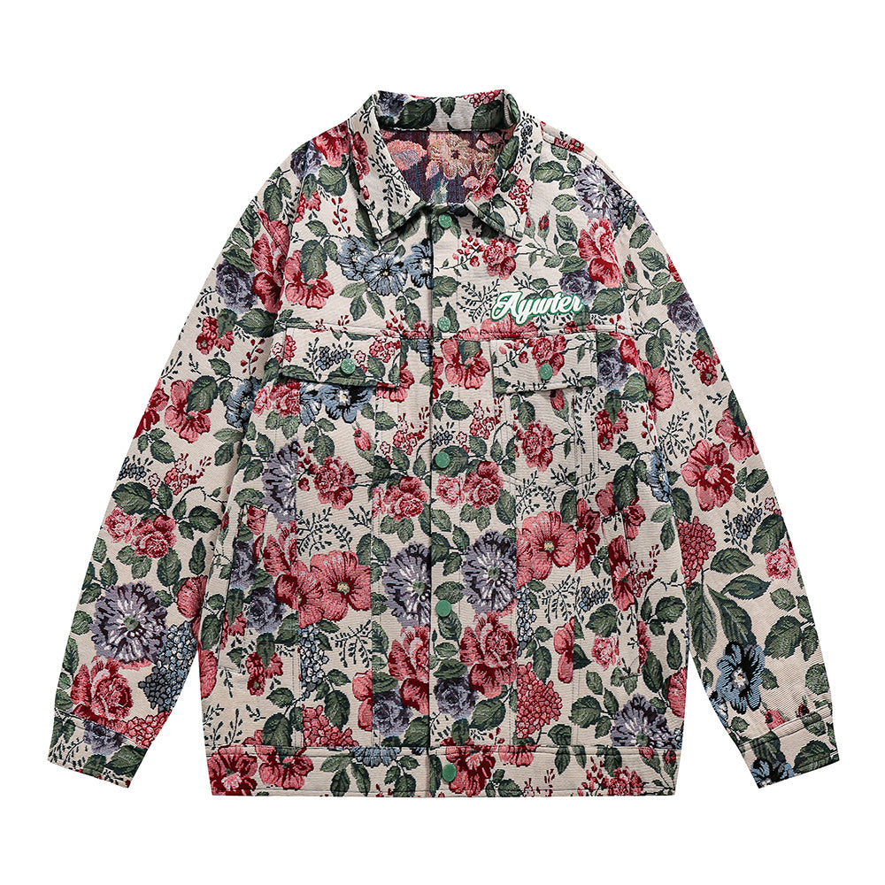 Veste ample à imprimé floral teint en fil, style rétro américain