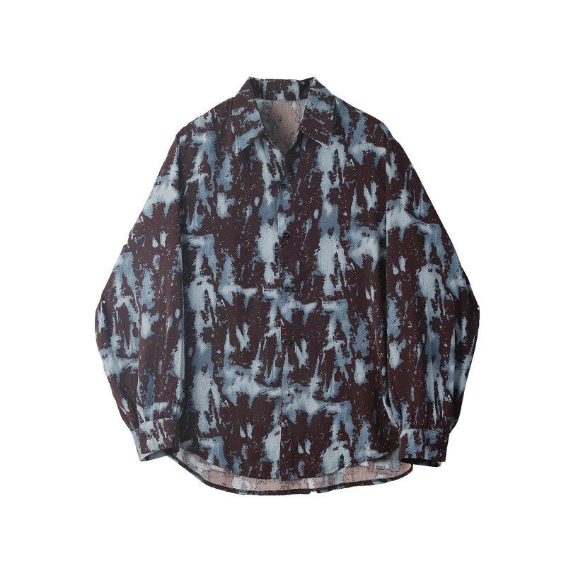 Camicia oversize con stampa a spruzzo di graffiti a colori a contrasto