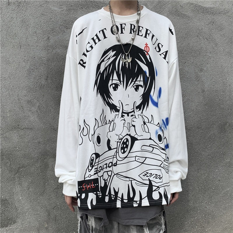 Vintage Print Hip Hop Long Sleeve T-Shirt