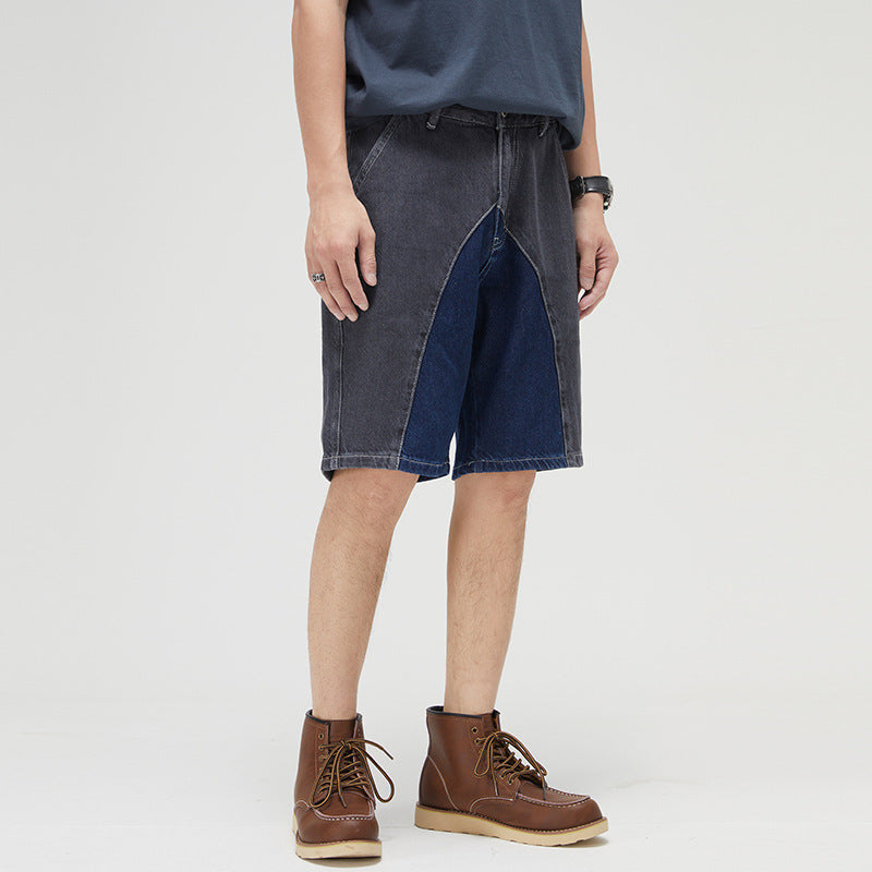 Short en jean patchwork décontracté