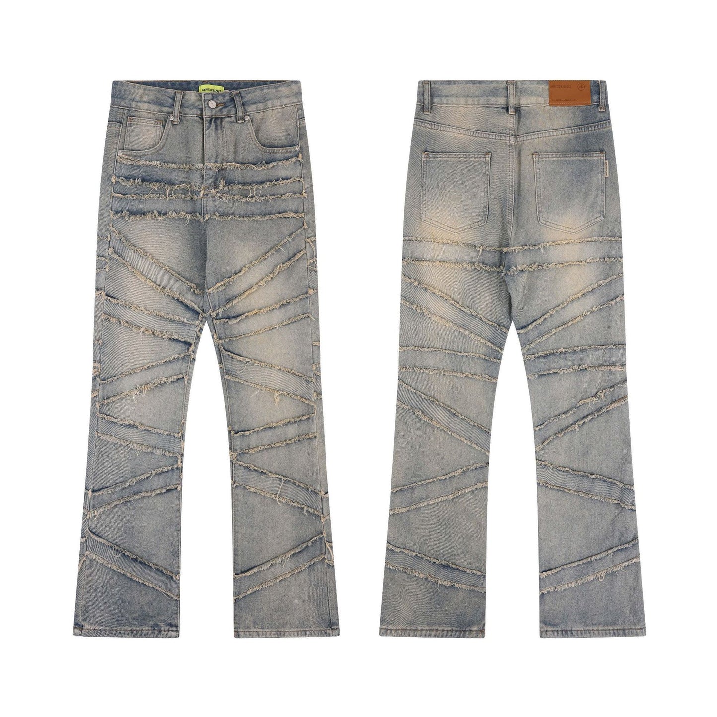 High Street American Washed Distressed Stitching Jeans With Whiskers Men
