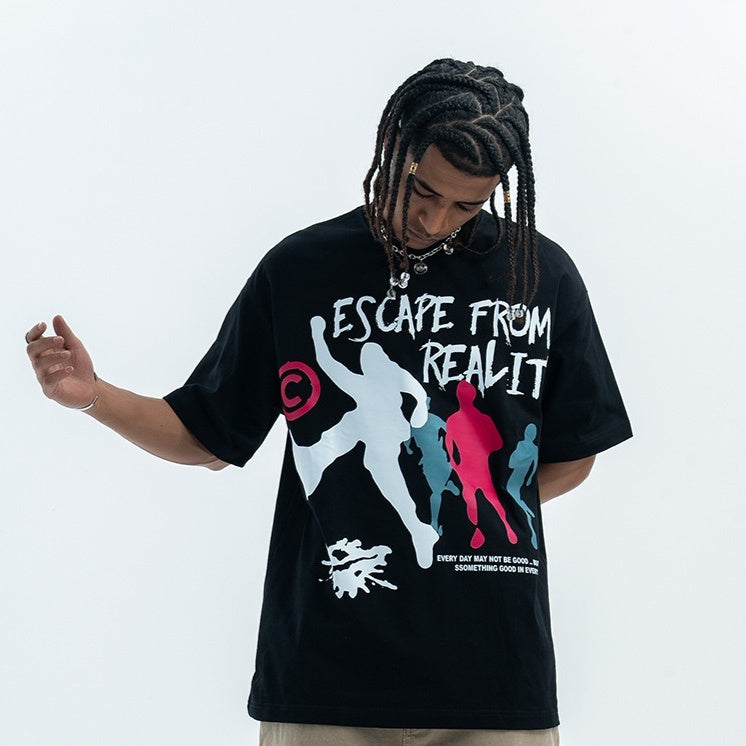 T-shirt à manches courtes imprimé tendance en coton double fil