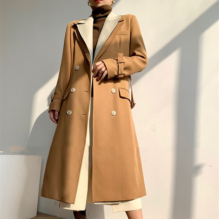 Temperament Fashion Patchwork Double-layer Collar Trench Coat