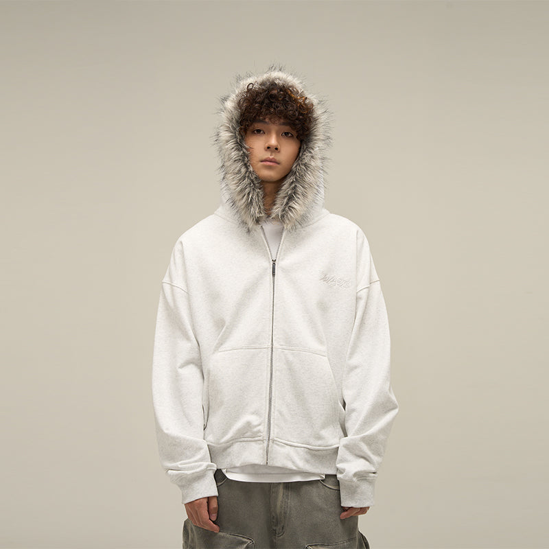 Vintage Fur Collar Couple Hooded Zip-up Jacket