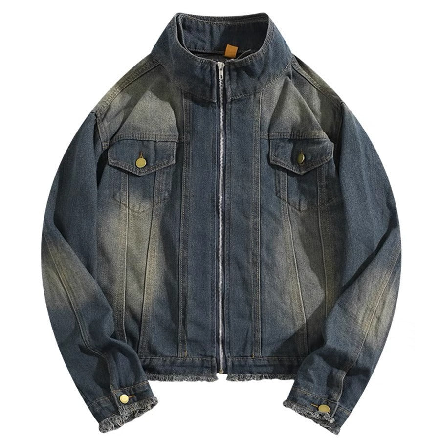 Denim Coat Men's Washed Distressed Jacket