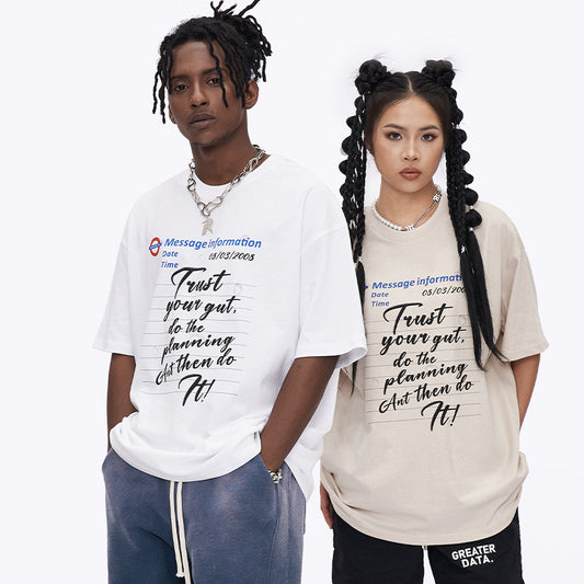 Letter Print Loose Short Sleeved T-shirt Men