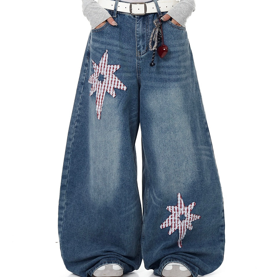 Retro Patch Machete Jeans Loose Wide Leg Pants