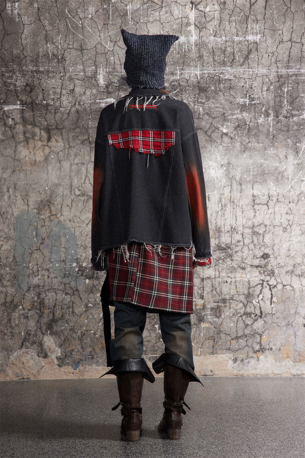 Color Matching Cat Raw-cut Edges Washed And Worn Loose Lapels Coat Fashion