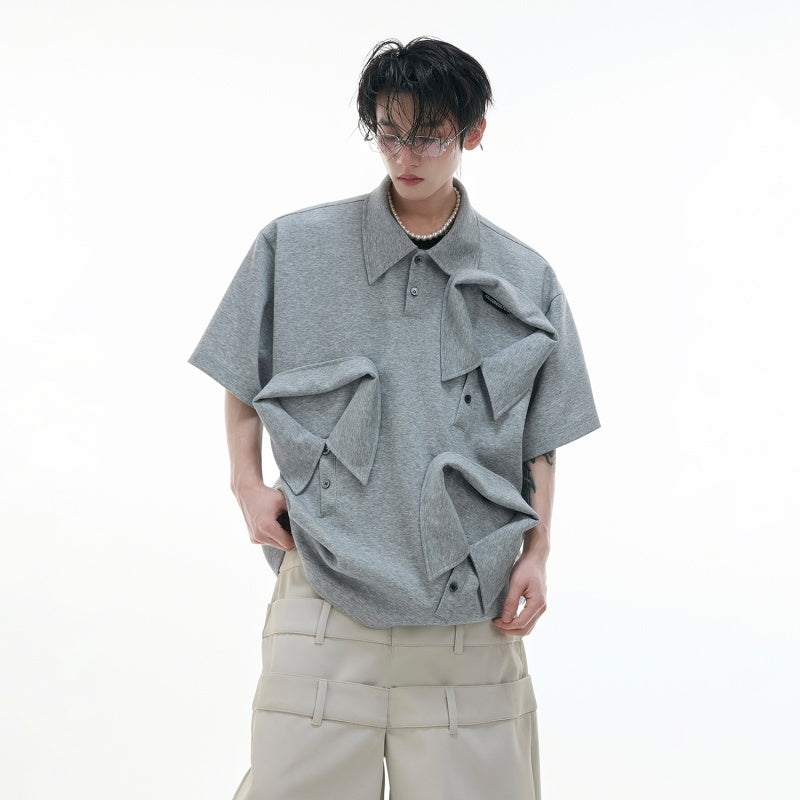 Polo à manches courtes en coton à cols multiples et design déconstruit