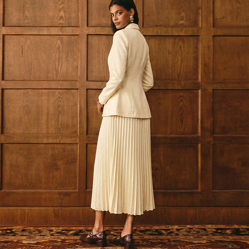 Solid-Color Chic And Stylish Coat And Skirt Set