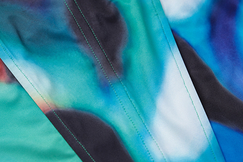 U-neck Vest And Hip Slit Dress Printed