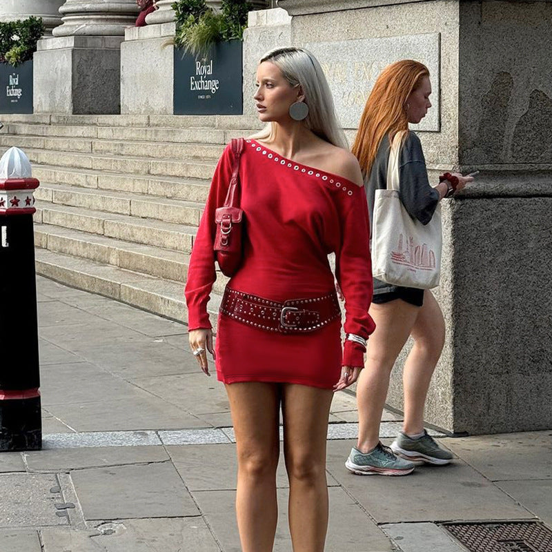 Fashionable Shoulder Long Sleeve Dress