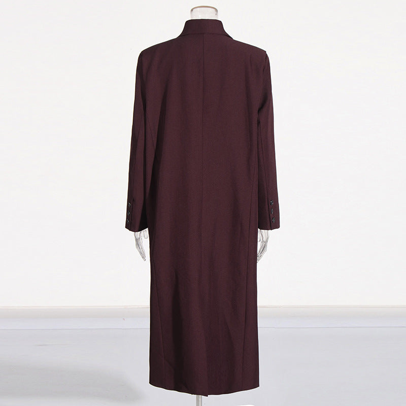 Pure Color All-matching Angola Red Long-cut Coat