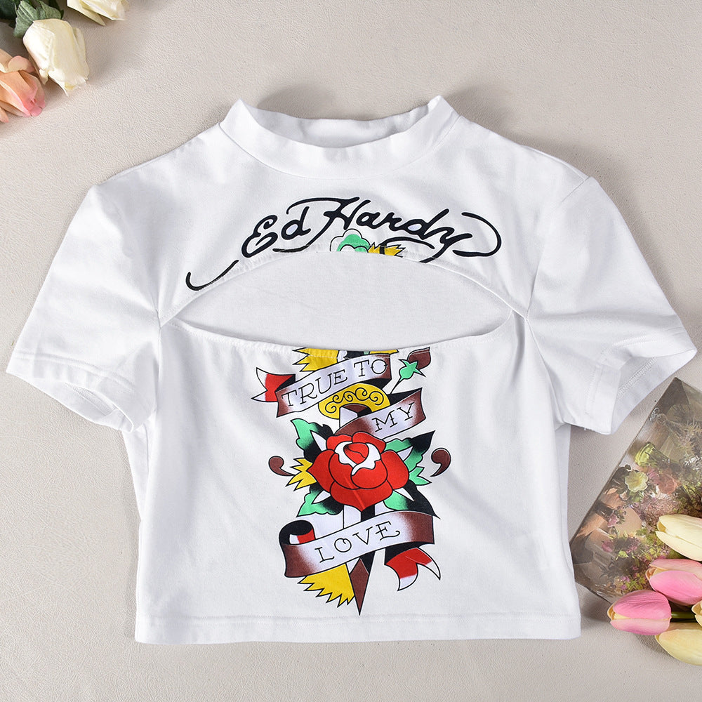 Haut court moulant imprimé rose