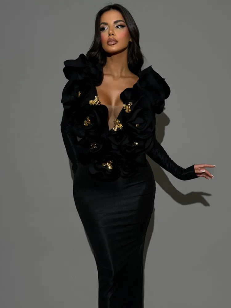 Three-dimensional Flower Sexy Dress Euros