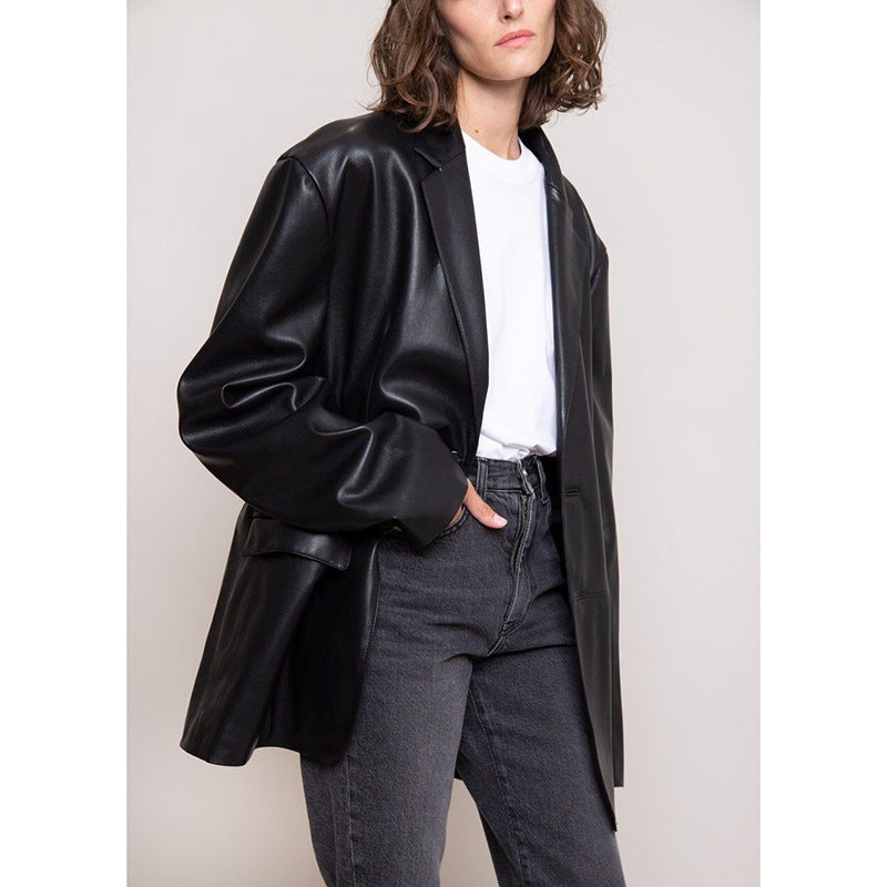 Leather Loose Profile Long-sleeved Cardigan Casual Jacket