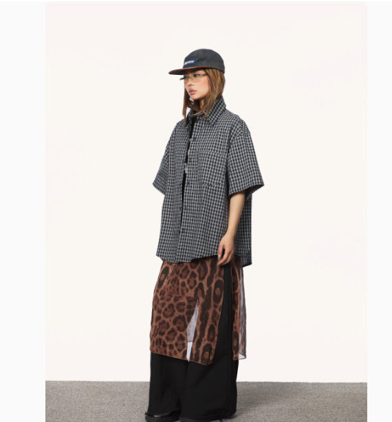 Chemise à carreaux décontractée à manches courtes style rétro américain basique