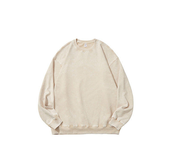 Sweater Cotton Washed Old Round Neck Long Sleeve Top