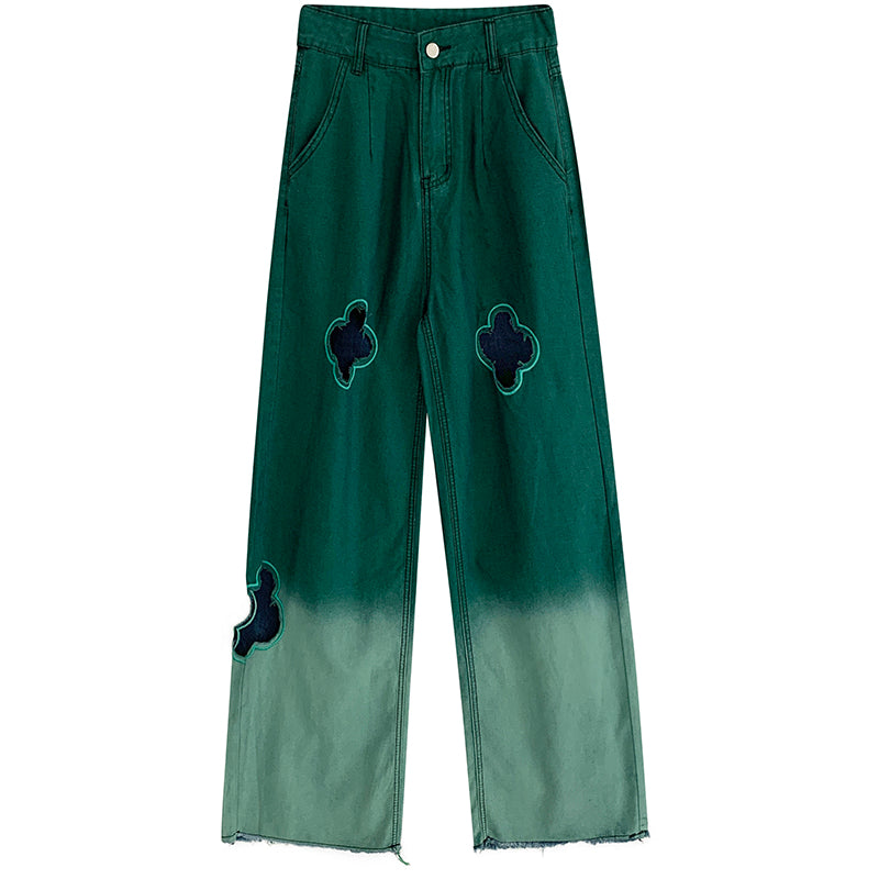 Loose Gradient Cutout Straight Leg Jeans