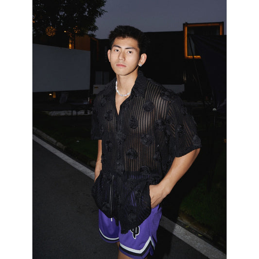 Heavy Industry Three-dimensional Floral Short-sleeved Shirt
