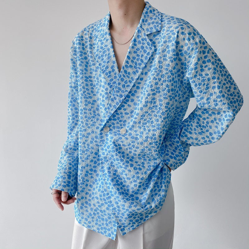 Chemise croisée fine à pois bleus