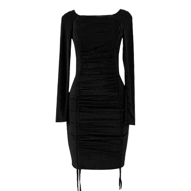 Square Neck Smocked Long Sleeve Dress