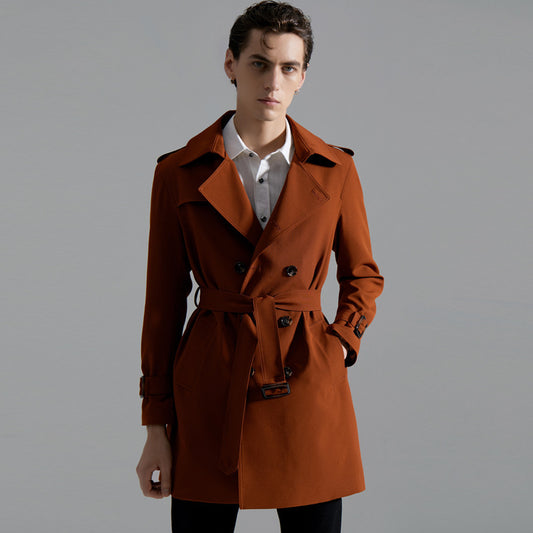 Trench-coat long classique à double boutonnage pour homme