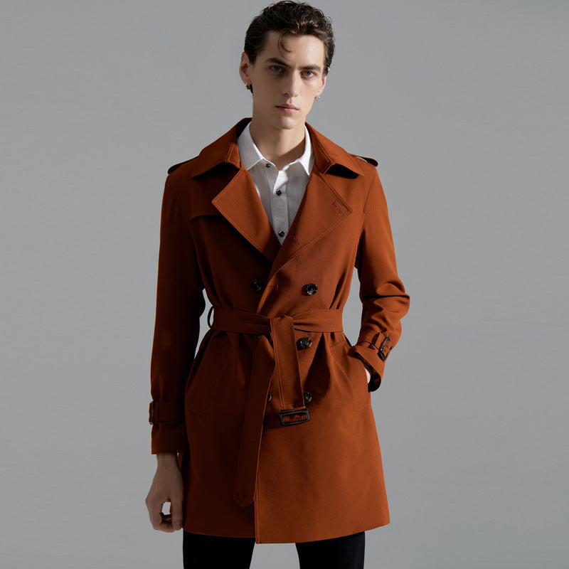 Trench-coat long classique à double boutonnage pour homme