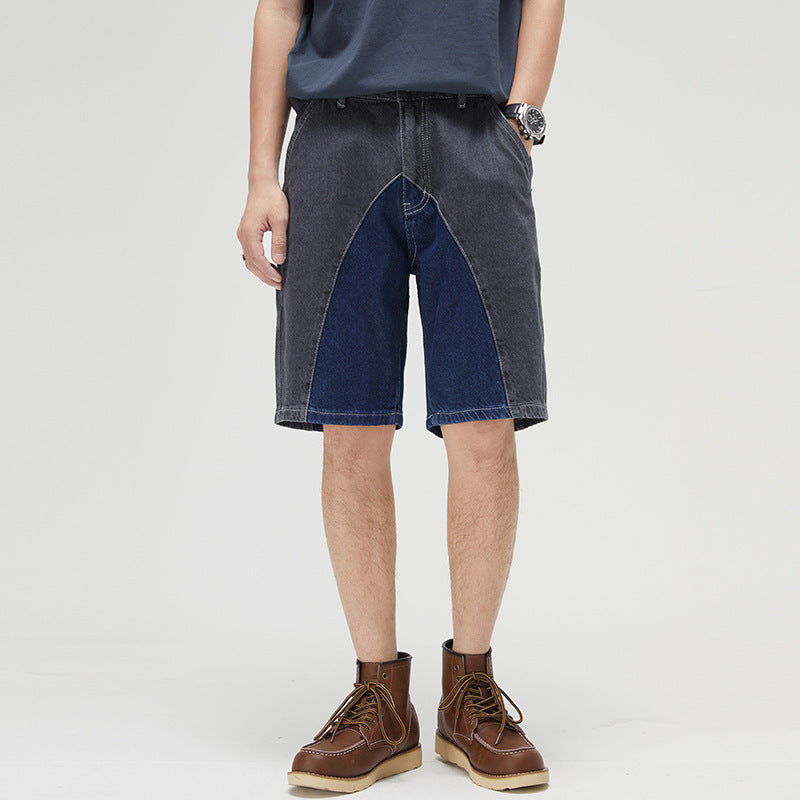 Short en jean patchwork décontracté