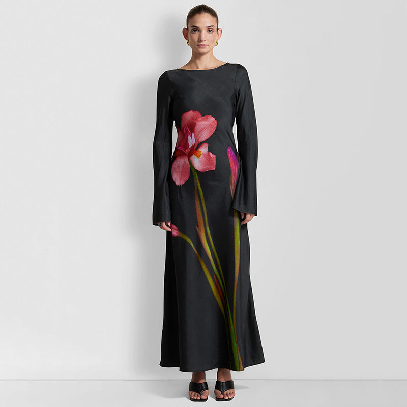 Abito a maniche lunghe con stampa floreale per le feste