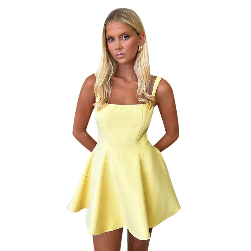 Style Square Collar Skirt Slim Fit