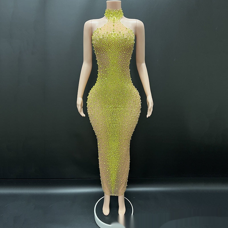 Silver Sparkling Rhinestone Dress For Socialites Birthdays