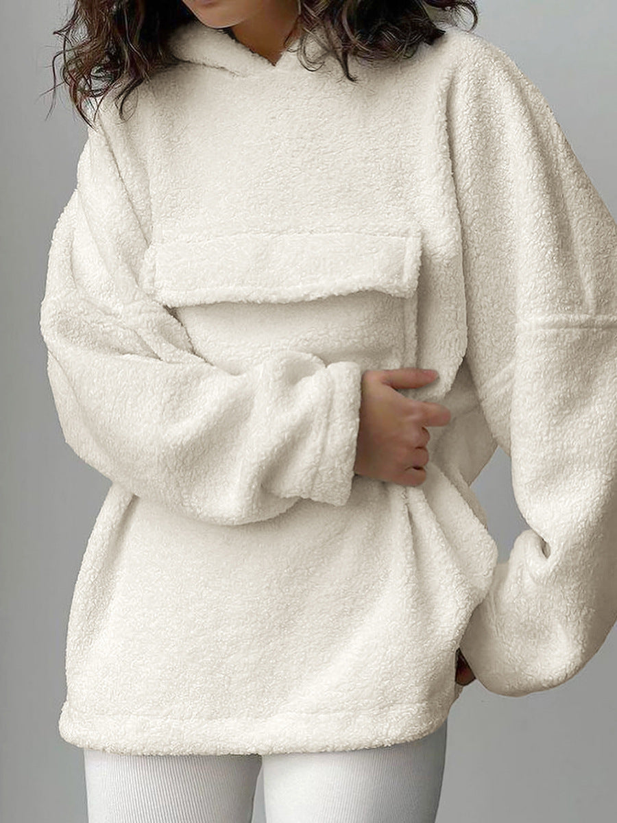 Knitted Lambswool Fashion Lazy Fall Hooded Long Sleeve Sweater Warm All-matching