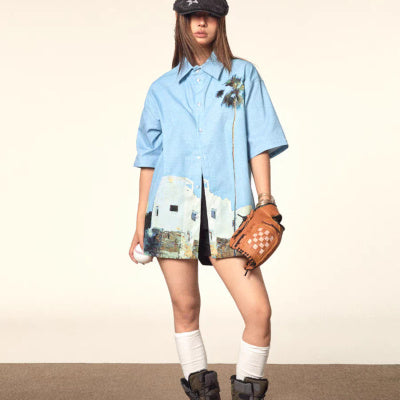 Camicia a maniche corte con stampa Island American Street