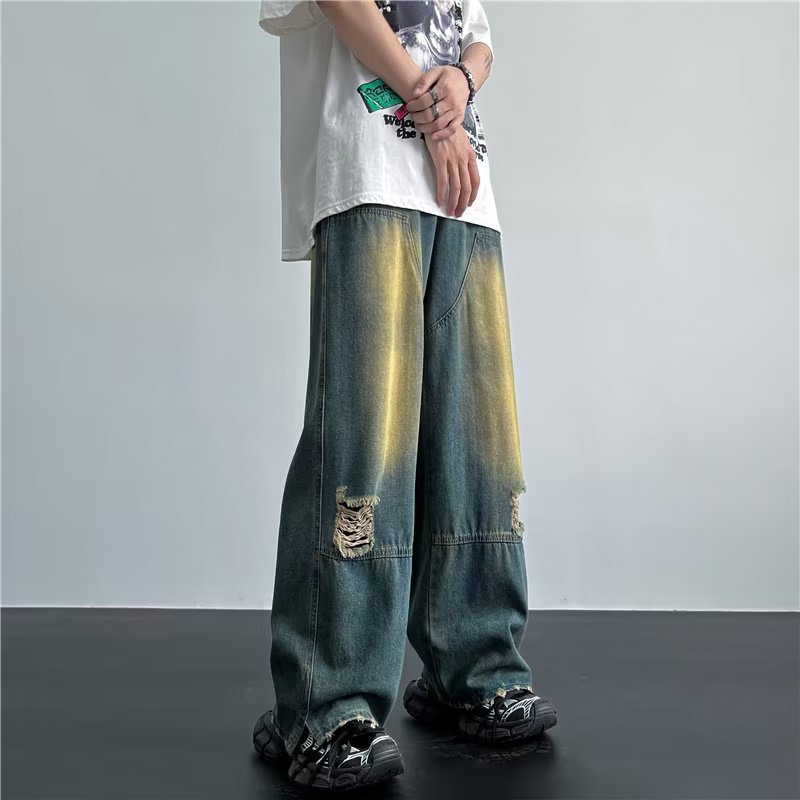 Jean rétro déchiré bleu contrasté