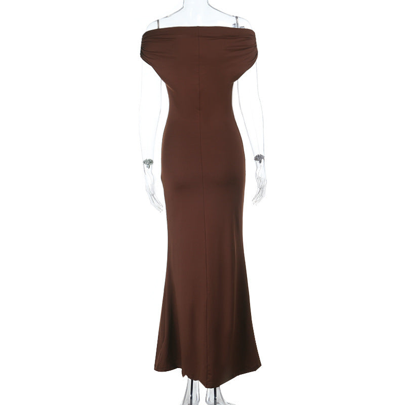 Off-shoulder Pleated Slim Fit Sexy Backless Dress Women