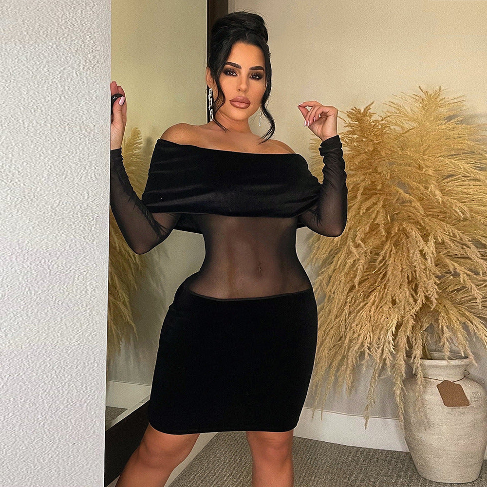 Mesh See-through Long Sleeve Dress