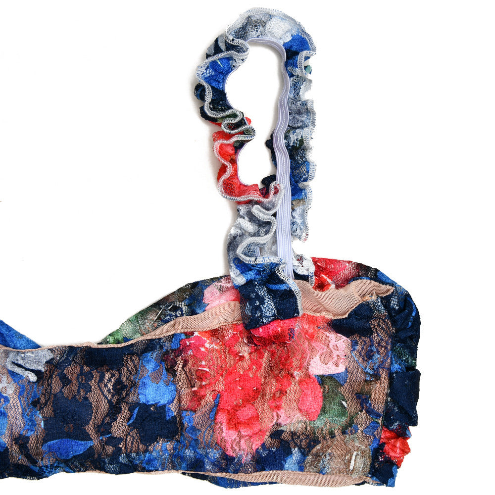 Fashion Printed Sling Backless Pleated Dress Suit