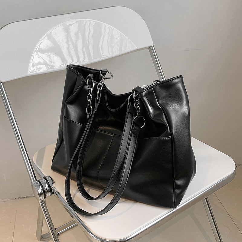 Fashion Simple Solid Color Large Capacity Shoulder Bag